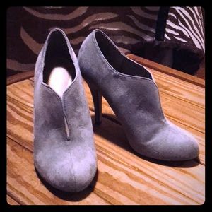 Gray suede high healed booties